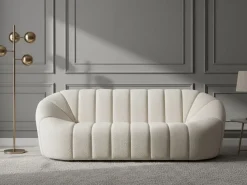 3 Seater Boucle Fabric Sofa White Lomma