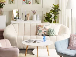 3 Seater Boucle Fabric Sofa White Lomma