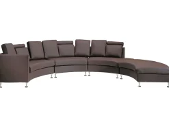 7 Seater Curved Leather Modular Sofa Brown Rotunde