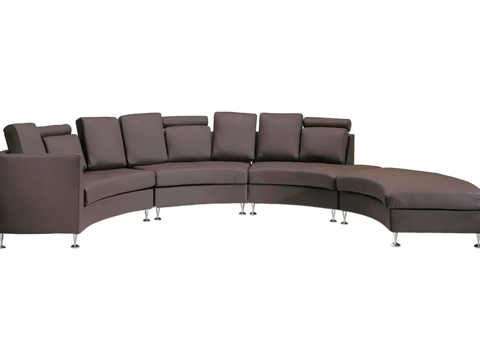 7 Seater Curved Leather Modular Sofa Brown Rotunde