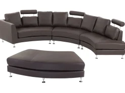 7 Seater Curved Leather Modular Sofa Brown Rotunde