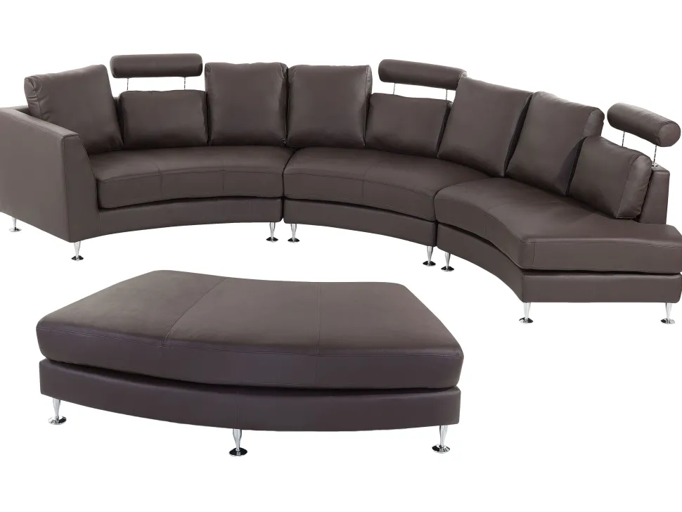 7 Seater Curved Leather Modular Sofa Brown Rotunde