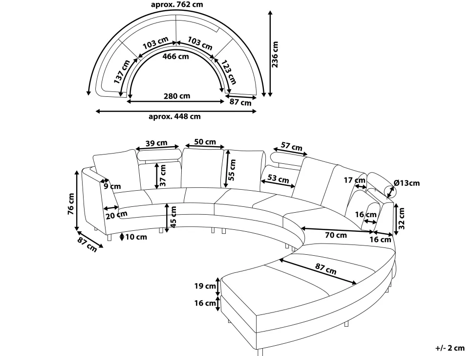 7 Seater Curved Leather Modular Sofa Brown Rotunde