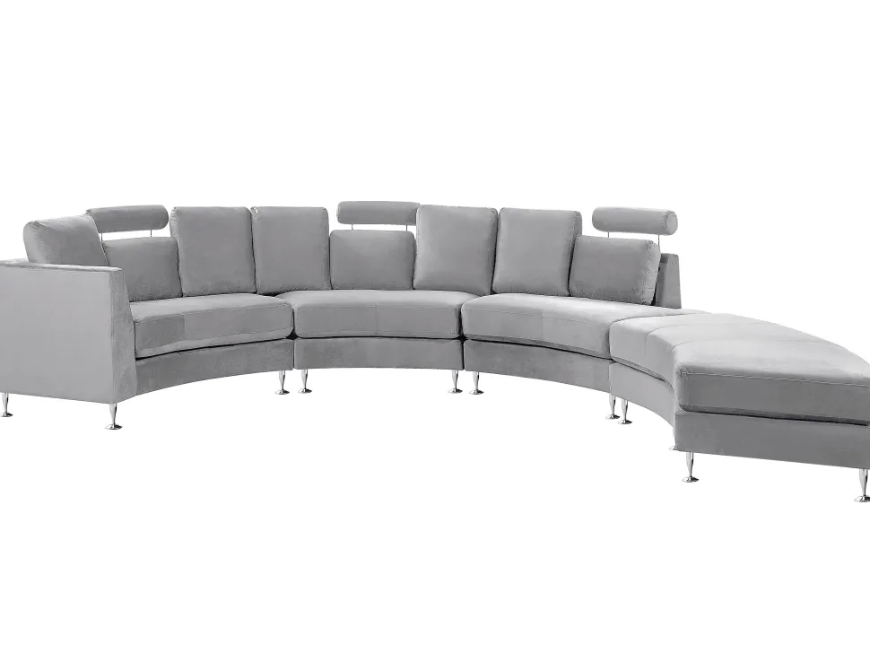 7 Seater Curved Modular Velvet Sofa Light Grey Rotunde