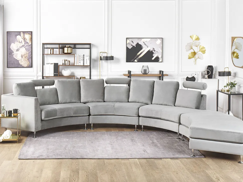 7 Seater Curved Modular Velvet Sofa Light Grey Rotunde