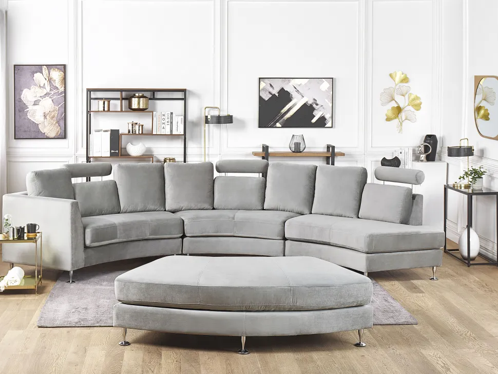 7 Seater Curved Modular Velvet Sofa Light Grey Rotunde