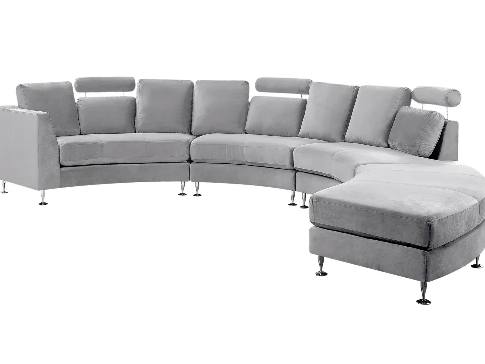 7 Seater Curved Modular Velvet Sofa Light Grey Rotunde