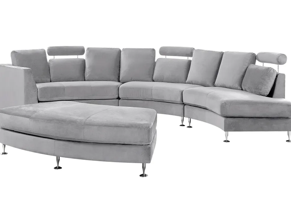 7 Seater Curved Modular Velvet Sofa Light Grey Rotunde