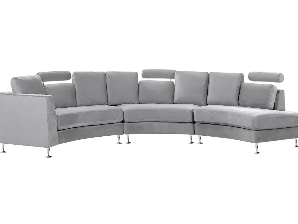 7 Seater Curved Modular Velvet Sofa Light Grey Rotunde