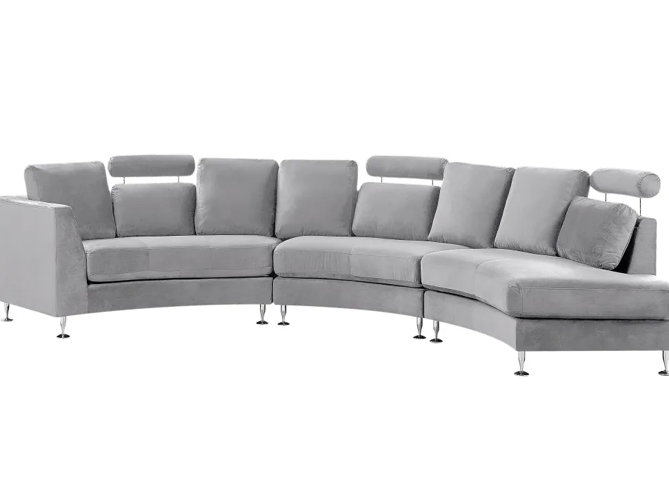 7 Seater Curved Modular Velvet Sofa Light Grey Rotunde