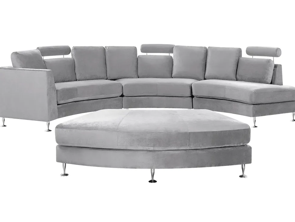 7 Seater Curved Modular Velvet Sofa Light Grey Rotunde