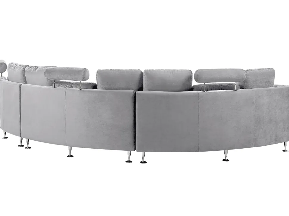 7 Seater Curved Modular Velvet Sofa Light Grey Rotunde