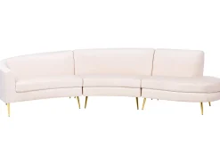 4 Seater Curved Velvet Sofa Beige Moss