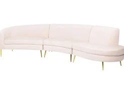 4 Seater Curved Velvet Sofa Beige Moss
