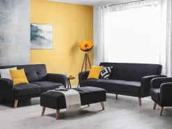 2 Seater Fabric Sofa Bed Black Florli