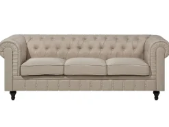 3 Seater Fabric Sofa Beige Chesterfield Big