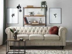 3 Seater Fabric Sofa Beige Chesterfield Big