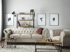 3 Seater Fabric Sofa Beige Chesterfield Big