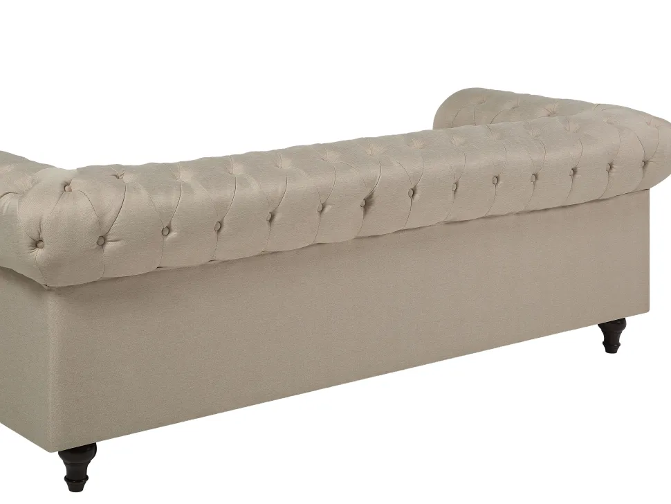 3 Seater Fabric Sofa Beige Chesterfield Big