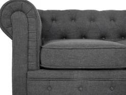 3 Seater Fabric Sofa Grey Chesterfield