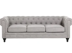 3 Seater Fabric Sofa Light Grey Chesterfield