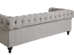 3 Seater Fabric Sofa Light Grey Chesterfield