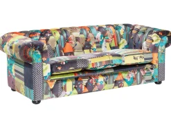 3 Seater Fabric Sofa Patchwork Green And Yellow Chesterfield