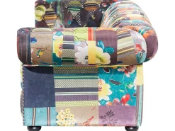 3 Seater Fabric Sofa Patchwork Green And Yellow Chesterfield