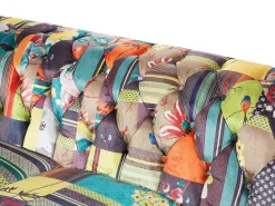 3 Seater Fabric Sofa Patchwork Green And Yellow Chesterfield