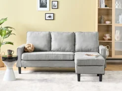 3 Seater Fabric Sofa With Ottoman Light Grey Avesta