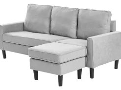 3 Seater Fabric Sofa With Ottoman Light Grey Avesta