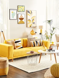 3 Seater Fabric Sofa Yellow Nivala