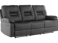 3 Seater Faux Leather Manual Recliner Sofa Black Bergen