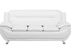 3 Seater Faux Leather Sofa White Leira