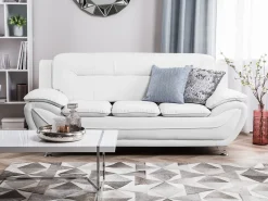 3 Seater Faux Leather Sofa White Leira