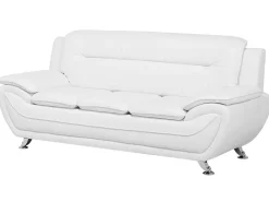 3 Seater Faux Leather Sofa White Leira