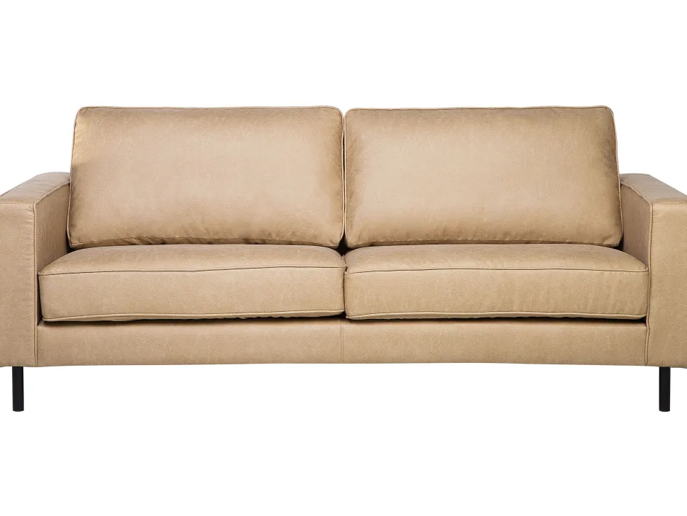3 Seater Faux Leather Sofa Beige Savalen