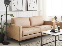 3 Seater Faux Leather Sofa Beige Savalen