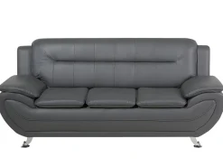3 Seater Faux Leather Sofa Grey Leira