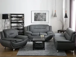 3 Seater Faux Leather Sofa Grey Leira