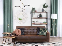 3 Seater Faux Leather Sofa Bed Brown Aberdeen
