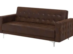 3 Seater Faux Leather Sofa Bed Brown Aberdeen
