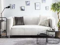 3 Seater Faux Leather Sofa White Floro