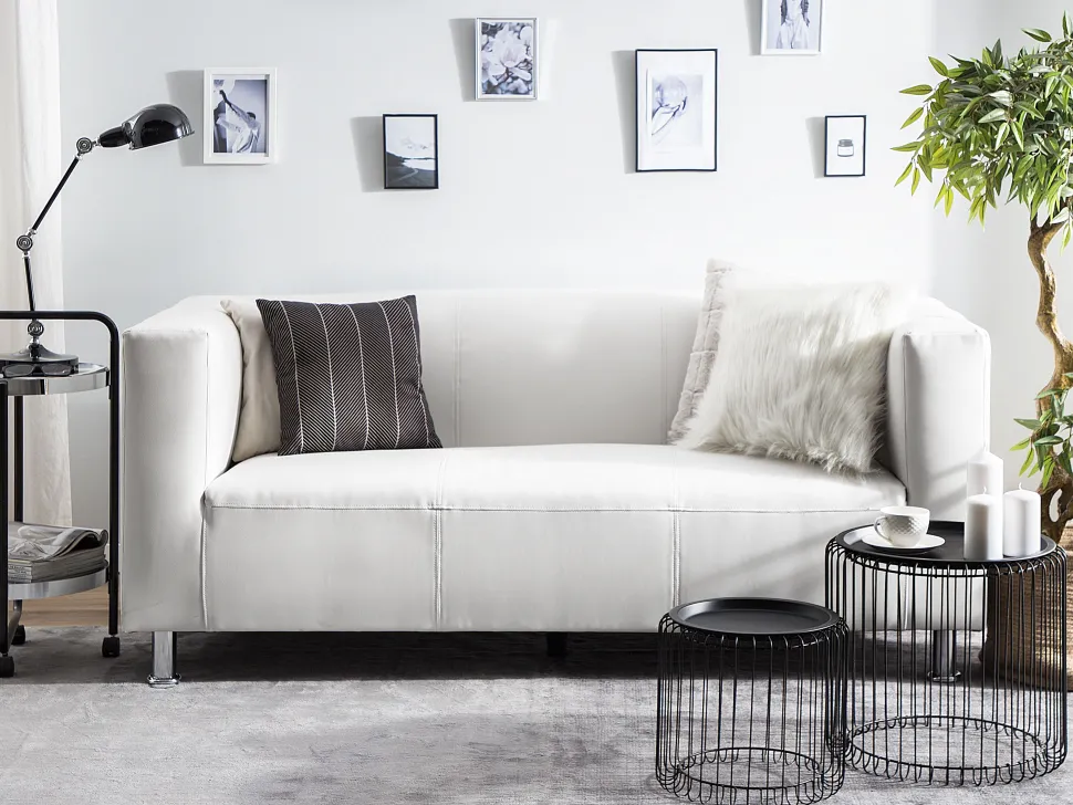 3 Seater Faux Leather Sofa White Floro