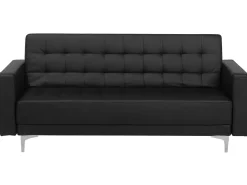 3 Seater Faux Leather Sofa Bed Black Aberdeen