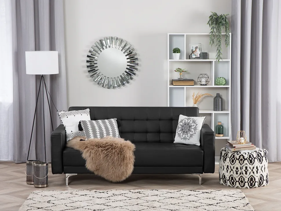 3 Seater Faux Leather Sofa Bed Black Aberdeen