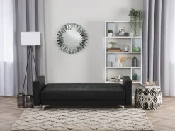 3 Seater Faux Leather Sofa Bed Black Aberdeen