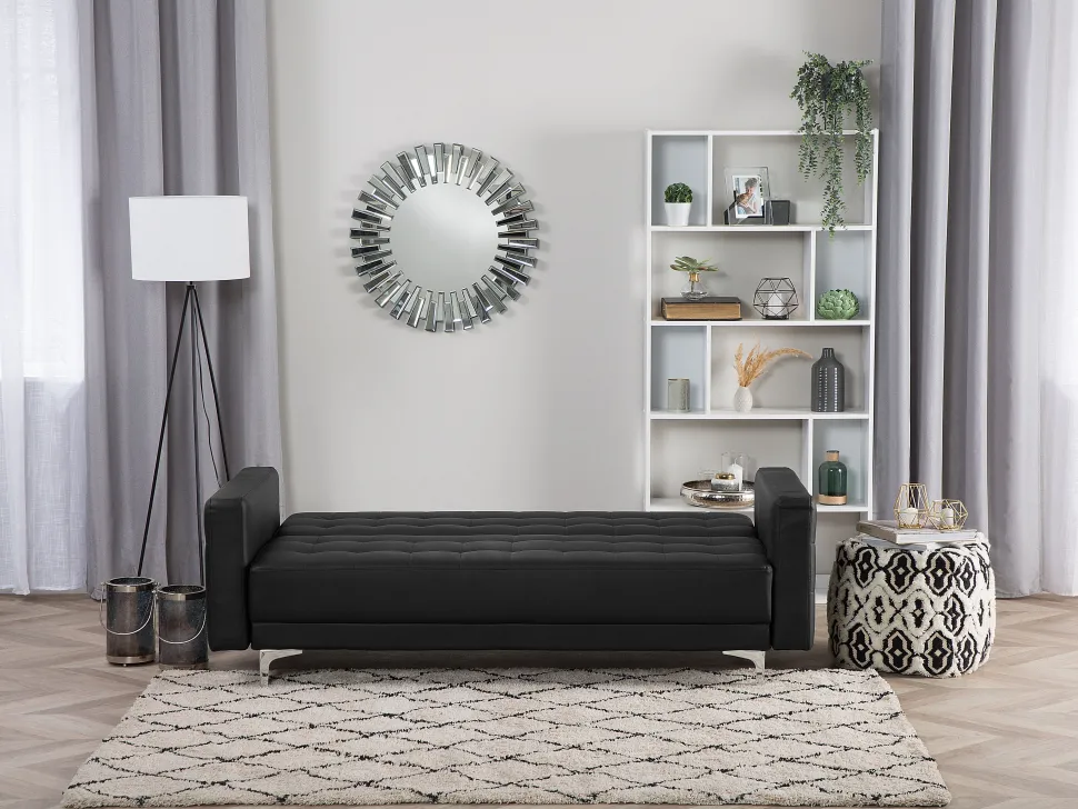 3 Seater Faux Leather Sofa Bed Black Aberdeen