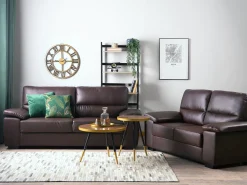 2 Seater Faux Leather Sofa Brown Vogar