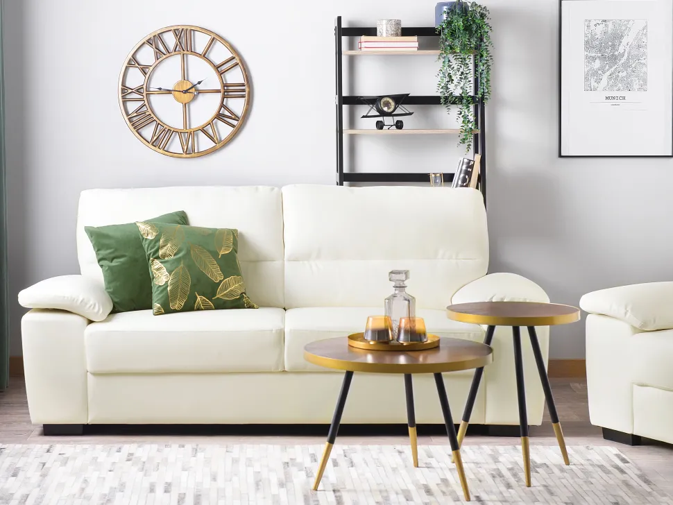 3 Seater Faux Leather Sofa Cream Vogar